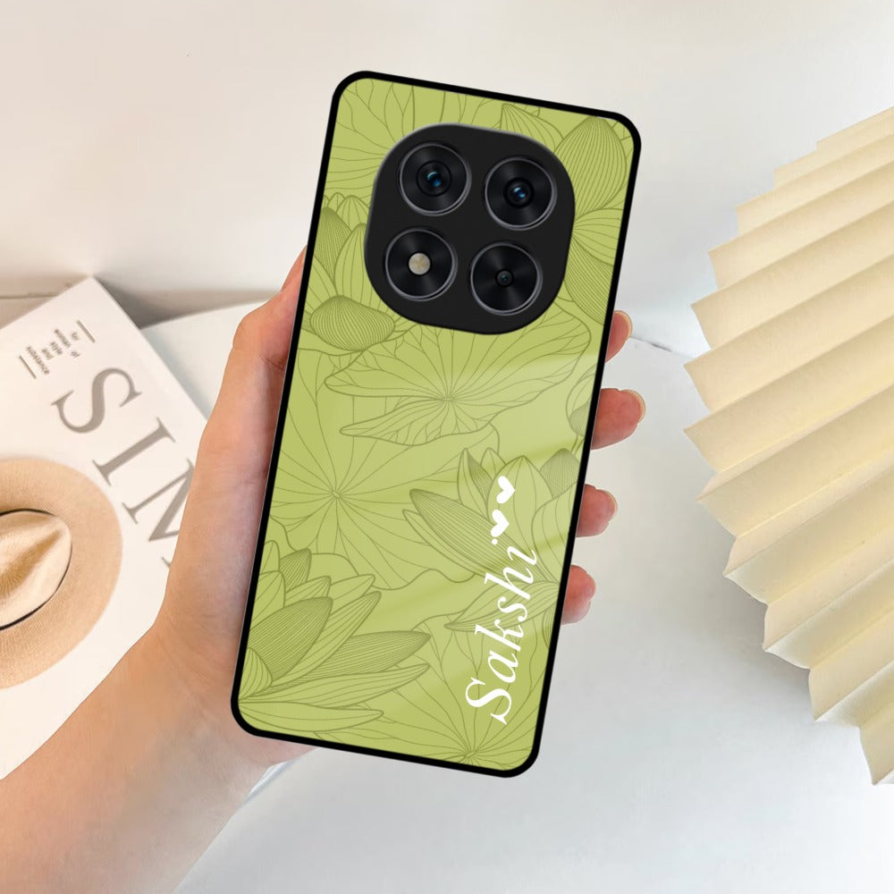 Customized luxury Mint Green leaves Glass Case Cover For Poco