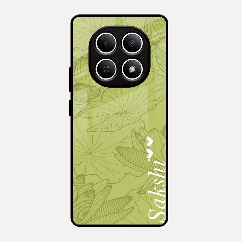 Customized luxury Mint Green leaves Glass Case Cover For Redmi Note 15 5G