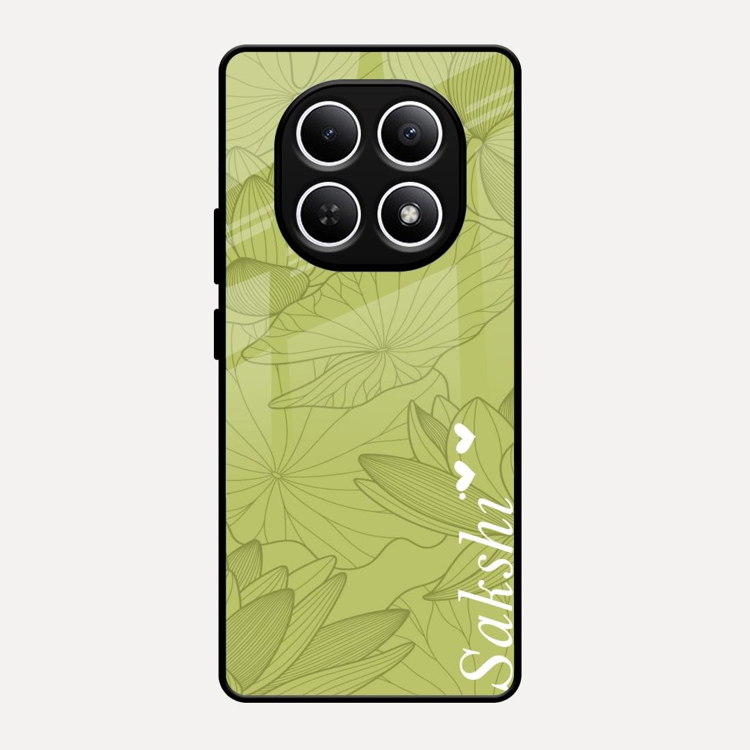 Customized luxury Mint Green leaves Glass Case Cover For Redmi Note 15 5G