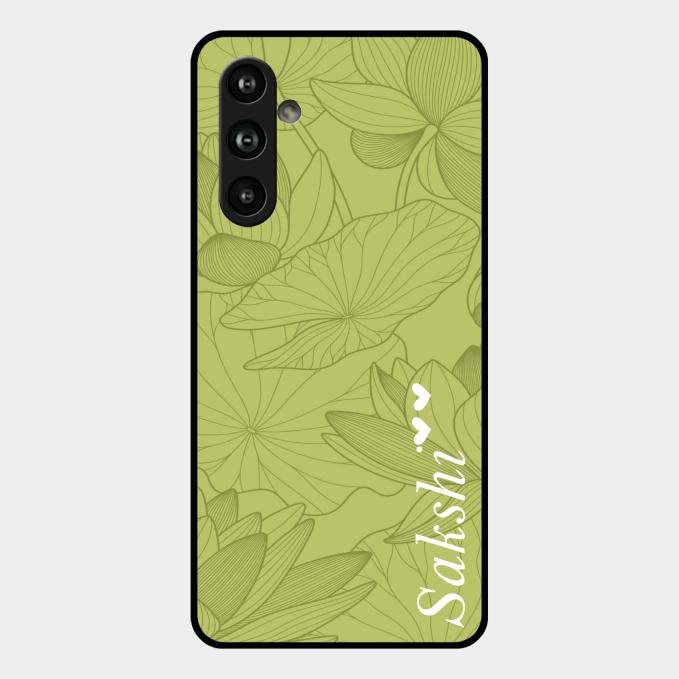 Customized luxury Mint Green leaves Glass Case Cover For Samsung Galaxy F54 5G