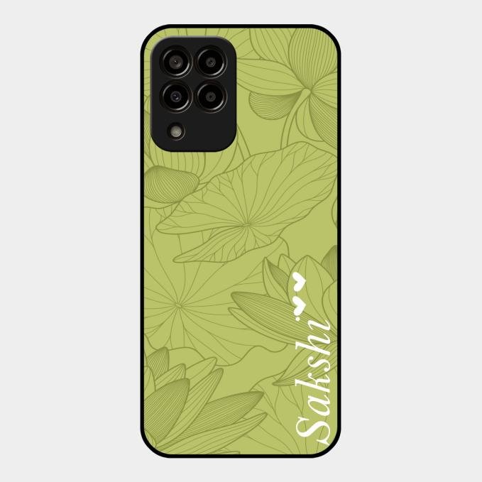Customized luxury Mint Green leaves Glass Case Cover For Samsung Galaxy M33 5G