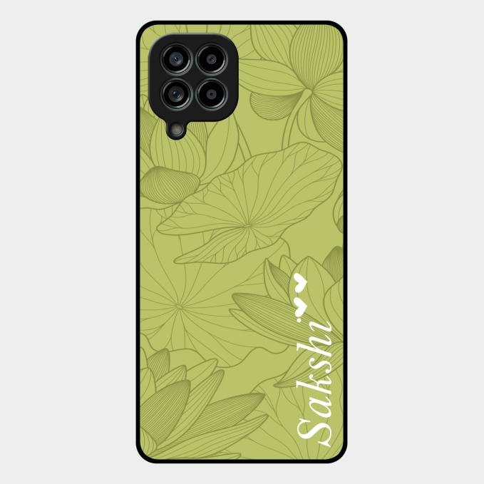 Customized luxury Mint Green leaves Glass Case Cover For Samsung Galaxy M53 5G