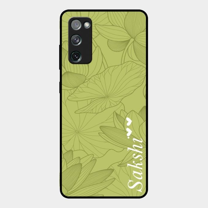 Customized luxury Mint Green leaves Glass Case Cover For Samsung Galaxy S20 Fe 5G