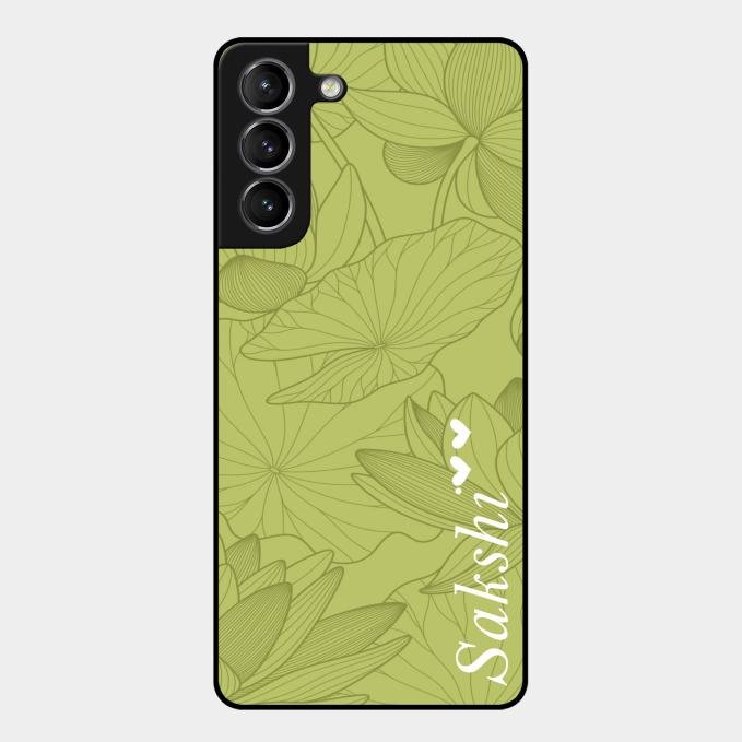 Customized luxury Mint Green leaves Glass Case Cover For Samsung Galaxy S21