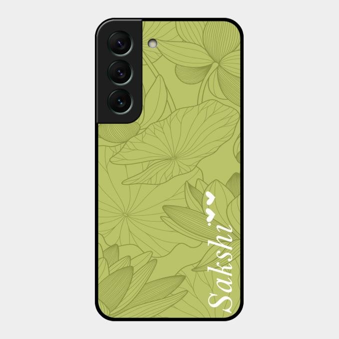 Customized luxury Mint Green leaves Glass Case Cover For Samsung Galaxy S22 5G