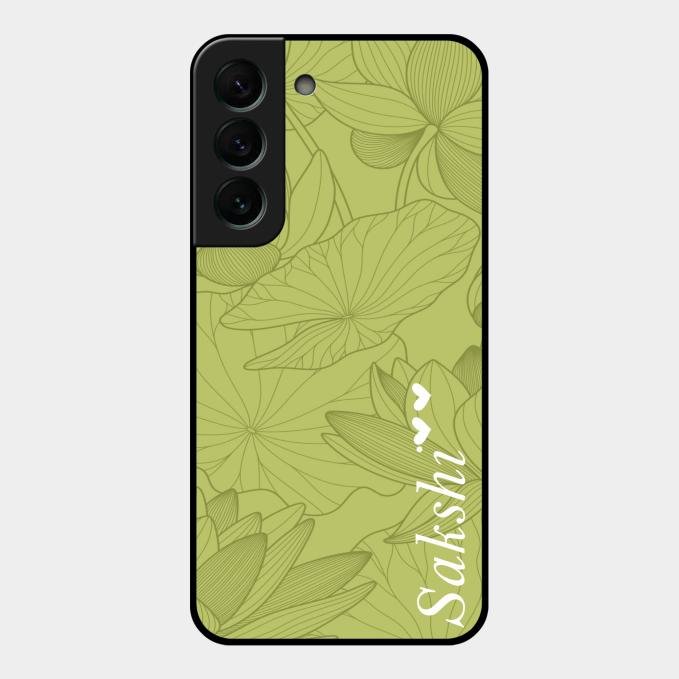 Customized luxury Mint Green leaves Glass Case Cover For Samsung Galaxy S22 Plus 5G