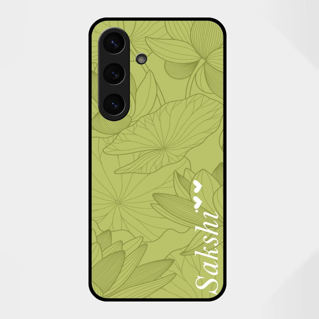 Customized luxury Mint Green leaves Glass Case Cover For Samsung Galaxy S25 FE 5G