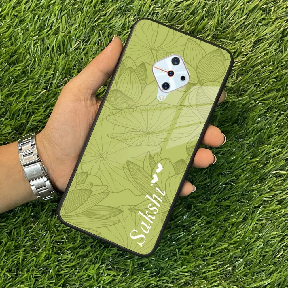 Customized luxury Mint Green leaves Glass Case Cover For Vivo - ShopOnCliQ