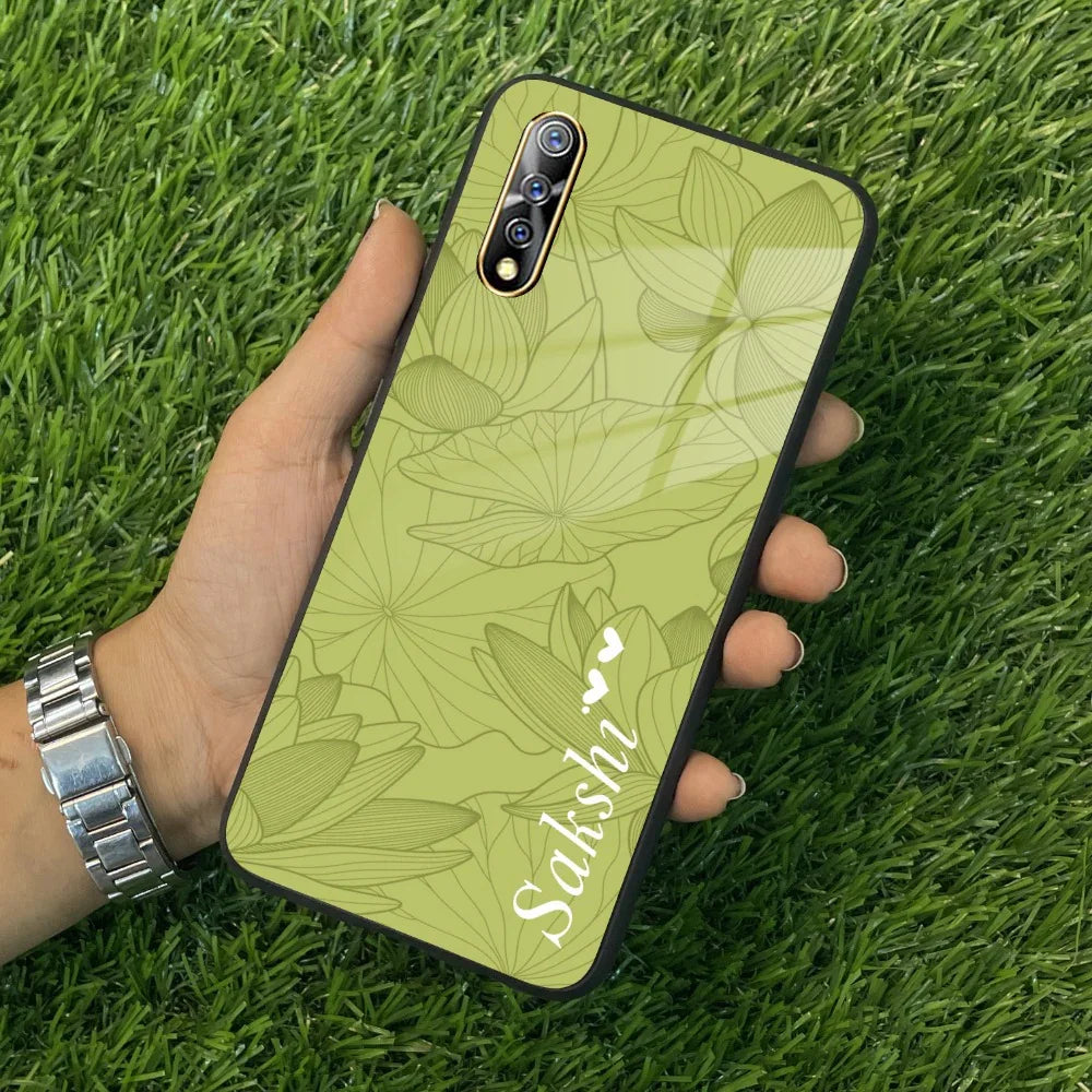 Customized luxury Mint Green leaves Glass Case Cover For Vivo - ShopOnCliQ