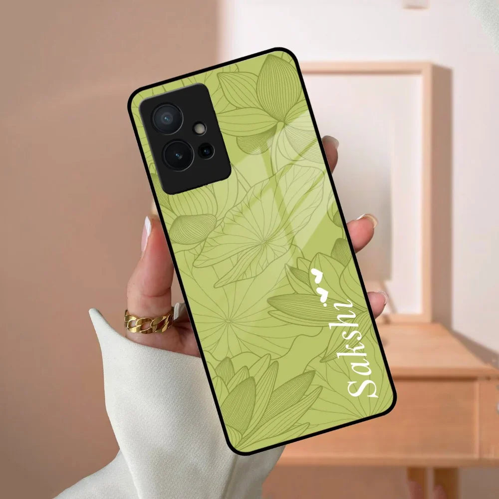 Customized luxury Mint Green leaves Glass Case Cover For Vivo - ShopOnCliQ