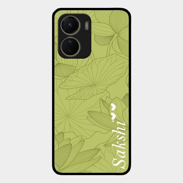 Customized luxury Mint Green leaves Glass Case Cover For Vivo T2X 5G
