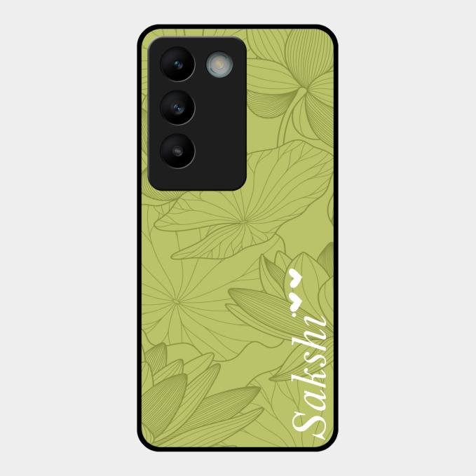 Customized luxury Mint Green leaves Glass Case Cover For Vivo T3 5G