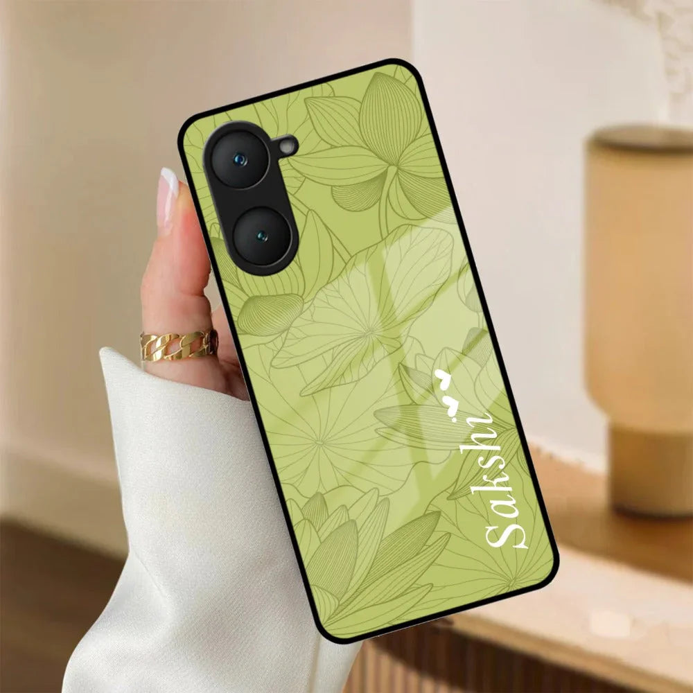 Customized luxury Mint Green leaves Glass Case Cover For iQOO - ShopOnCliQ
