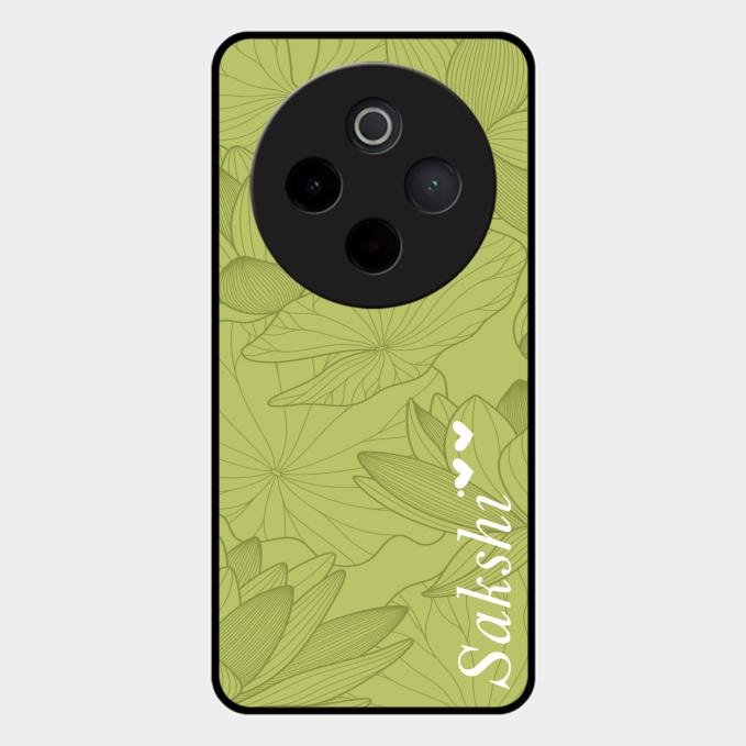 Customized luxury Mint Green leaves Glass Case Cover For Vivo T4 5G