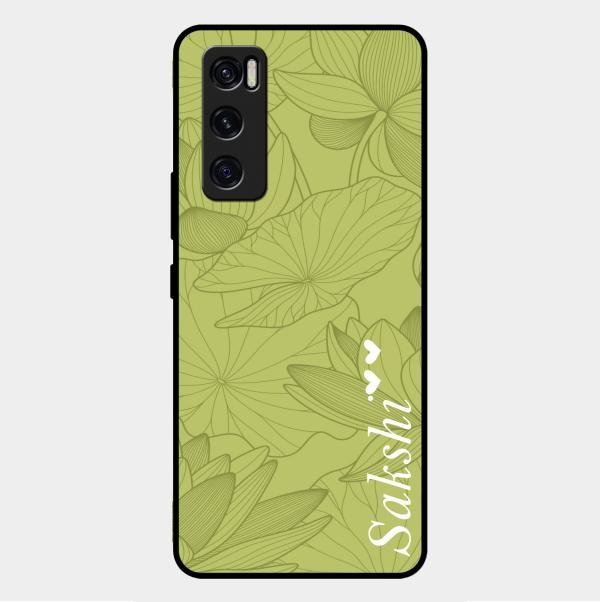 Customized luxury Mint Green leaves Glass Case Cover For Vivo V20 Se
