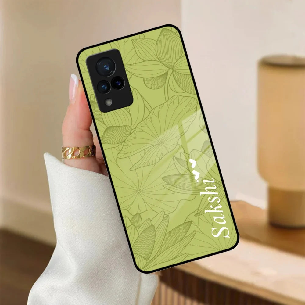 Customized luxury Mint Green leaves Glass Case Cover For Vivo - ShopOnCliQ