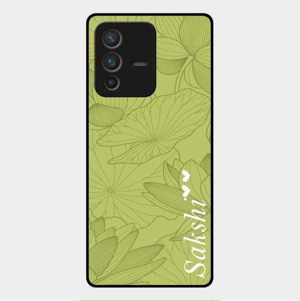 Customized luxury Mint Green leaves Glass Case Cover For Vivo V23 Pro 5G