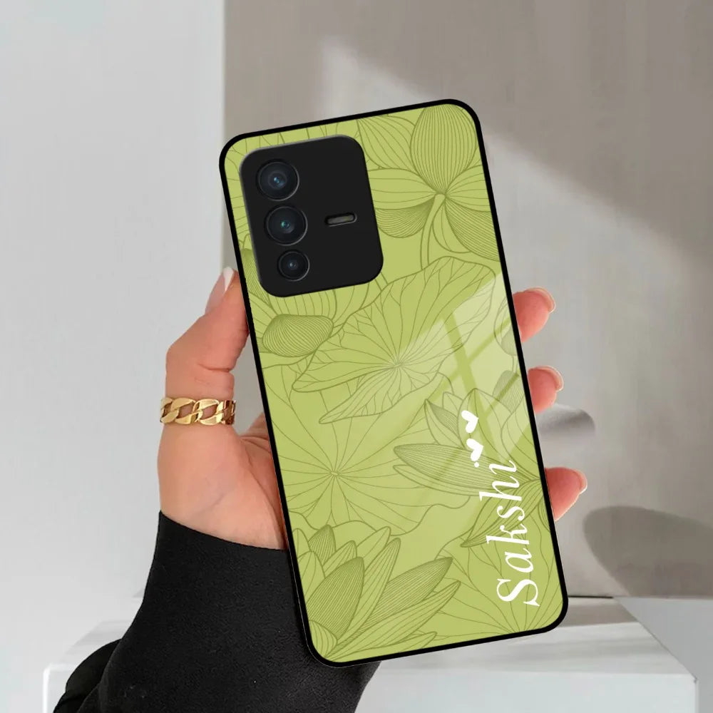 Customized luxury Mint Green leaves Glass Case Cover For Vivo - ShopOnCliQ