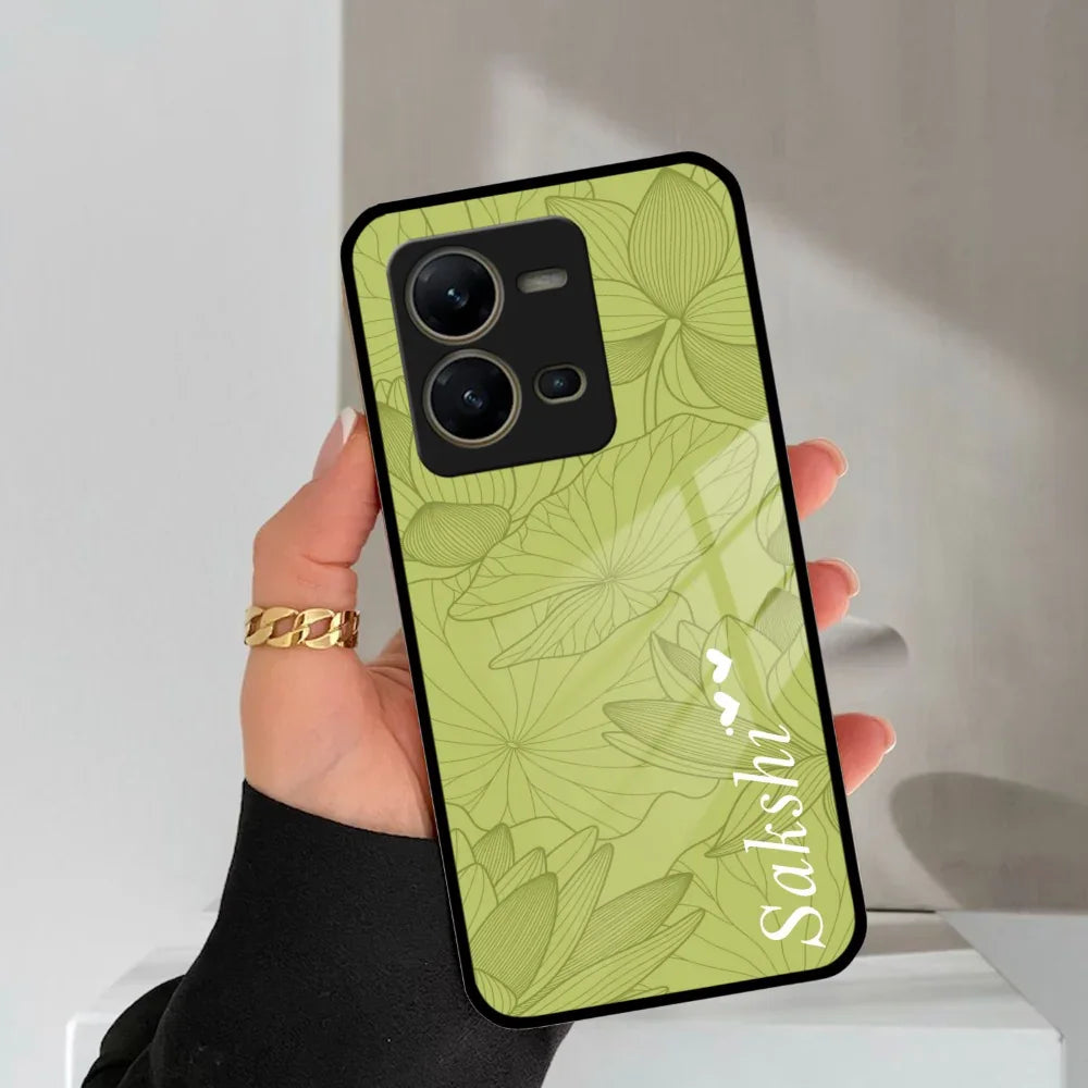 Customized luxury Mint Green leaves Glass Case Cover For Vivo - ShopOnCliQ