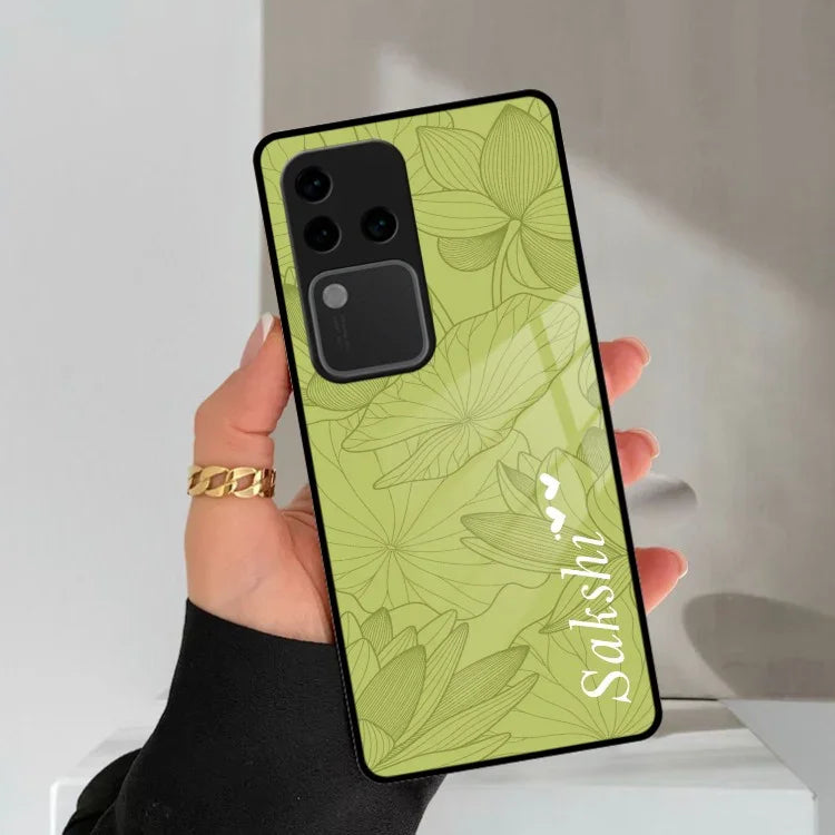 Customized luxury Mint Green leaves Glass Case Cover For Vivo - ShopOnCliQ