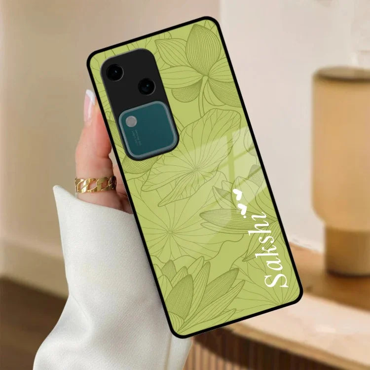 Customized luxury Mint Green leaves Glass Case Cover For Vivo - ShopOnCliQ