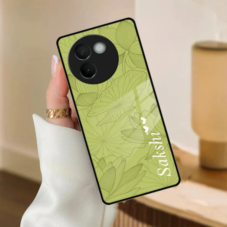 Customized luxury Mint Green leaves Glass Case Cover For Vivo - ShopOnCliQ