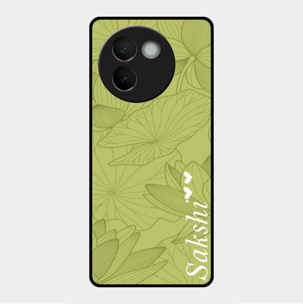Customized luxury Mint Green leaves Glass Case Cover For Vivo V30E 5G