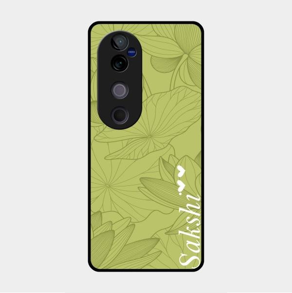 Customized luxury Mint Green leaves Glass Case Cover For Vivo V40 Pro 5G