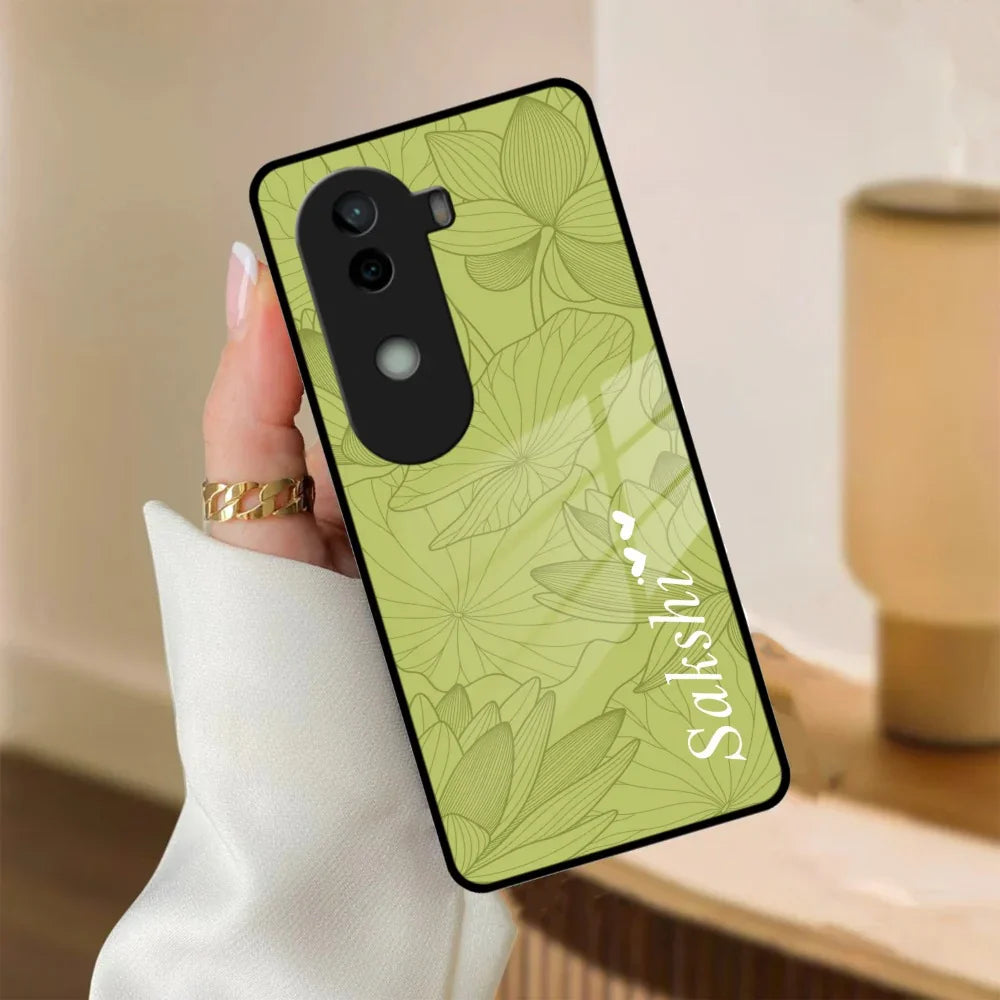 Customized luxury Mint Green leaves Glass Case Cover For Vivo - ShopOnCliQ
