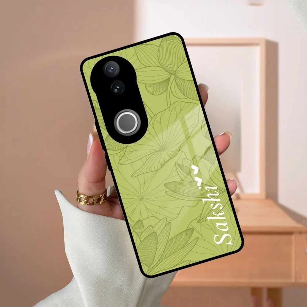 Customized luxury Mint Green leaves Glass Case Cover For Vivo - ShopOnCliQ