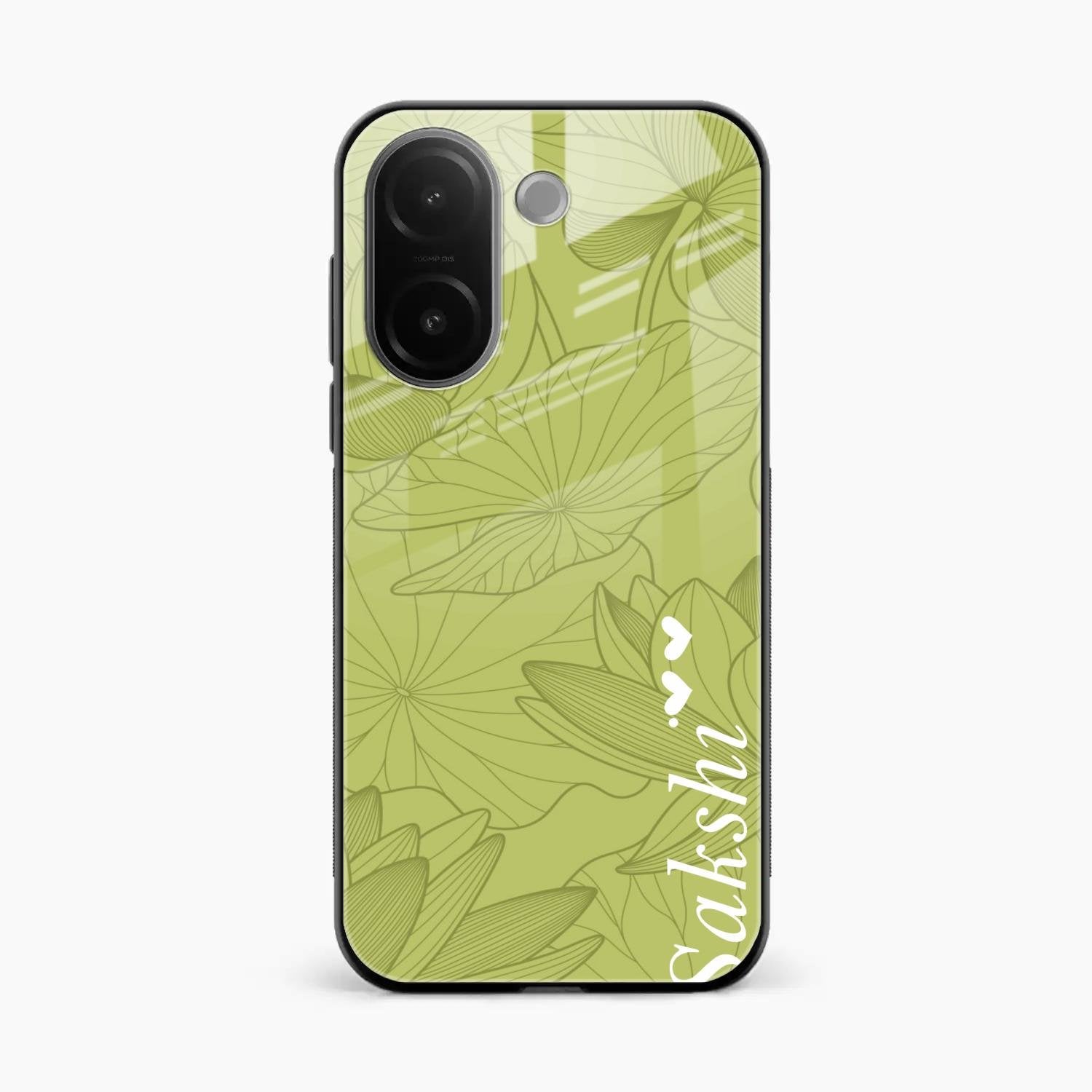 Customized luxury Mint Green leaves Glass Case Cover For Vivo V60e 5G