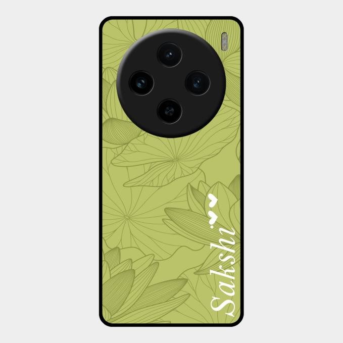 Customized luxury Mint Green leaves Glass Case Cover For Vivo X100 5G
