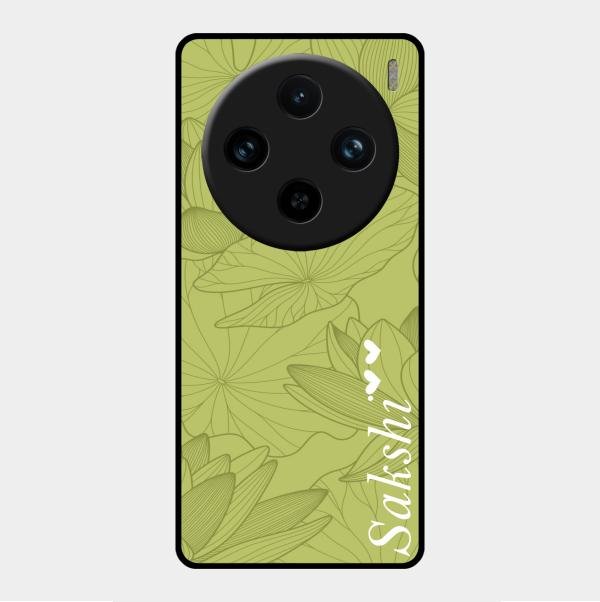 Customized luxury Mint Green leaves Glass Case Cover For Vivo X100 Pro 5G
