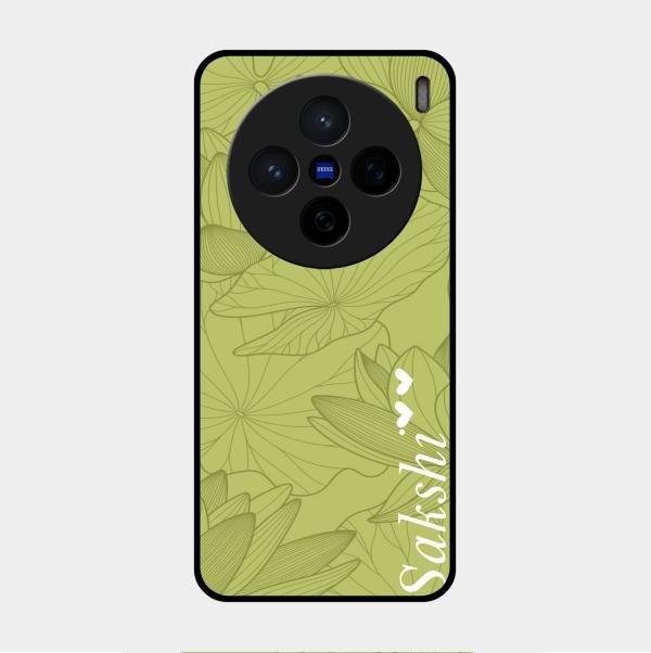 Customized luxury Mint Green leaves Glass Case Cover For Vivo X200 5G