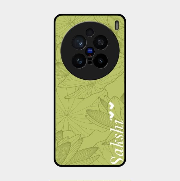 Customized luxury Mint Green leaves Glass Case Cover For Vivo X200 Pro 5G