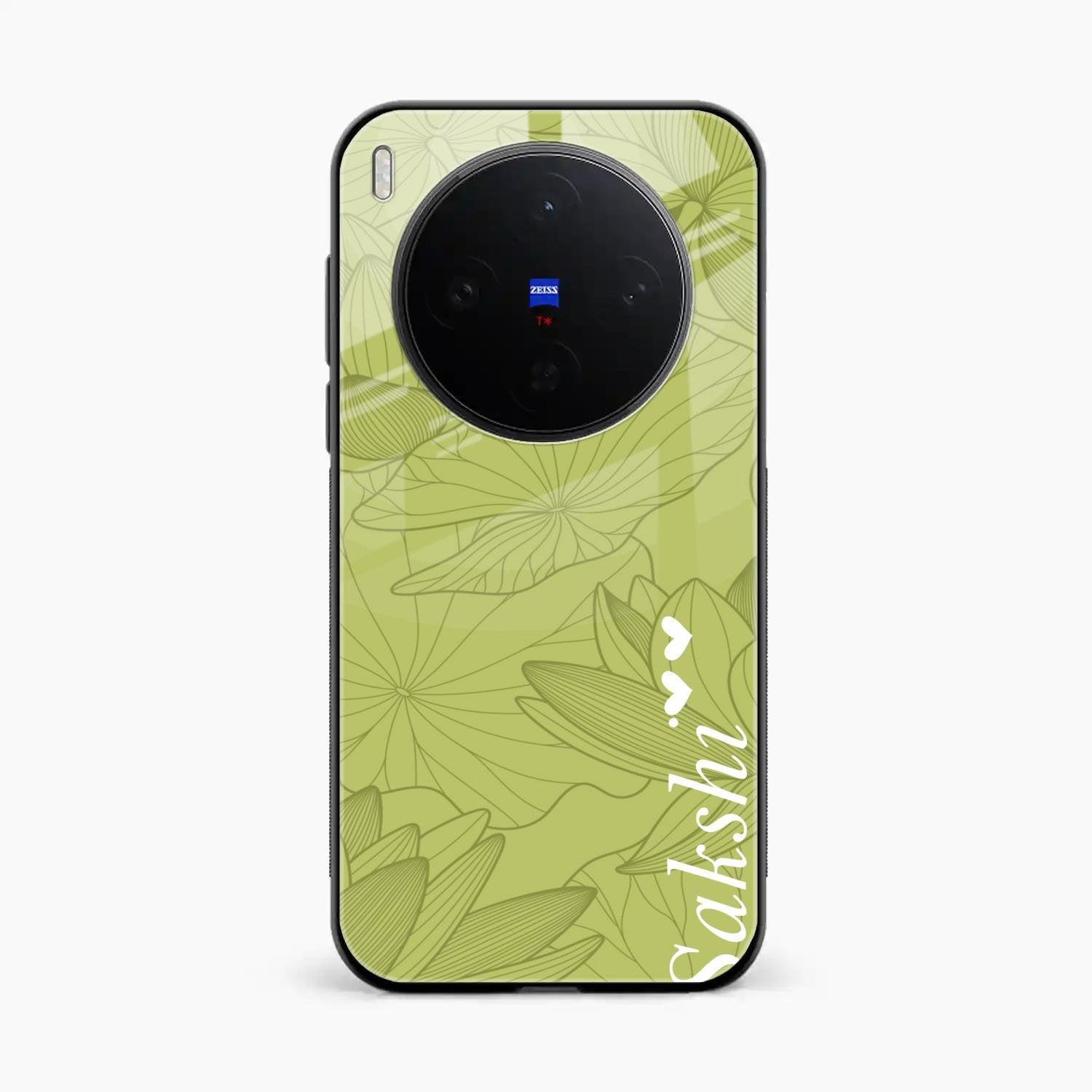 Customized luxury Mint Green leaves Glass Case Cover For Vivo X300 5G