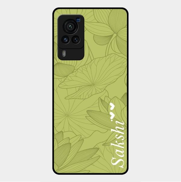 Customized luxury Mint Green leaves Glass Case Cover For Vivo X60 Pro 5G