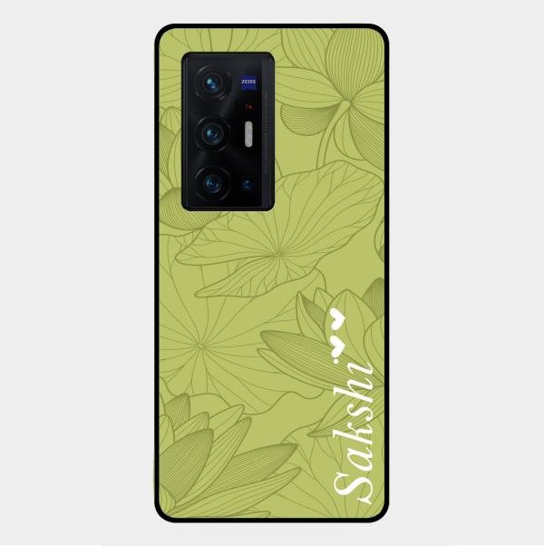Customized luxury Mint Green leaves Glass Case Cover For Vivo X70 Pro Plus 5G