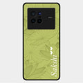 Customized luxury Mint Green leaves Glass Case Cover For Vivo X80 5G