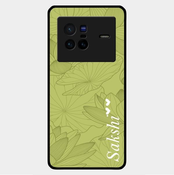 Customized luxury Mint Green leaves Glass Case Cover For Vivo X80 5G