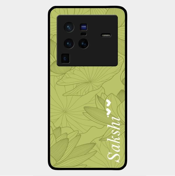 Customized luxury Mint Green leaves Glass Case Cover For Vivo X80 Pro 5G