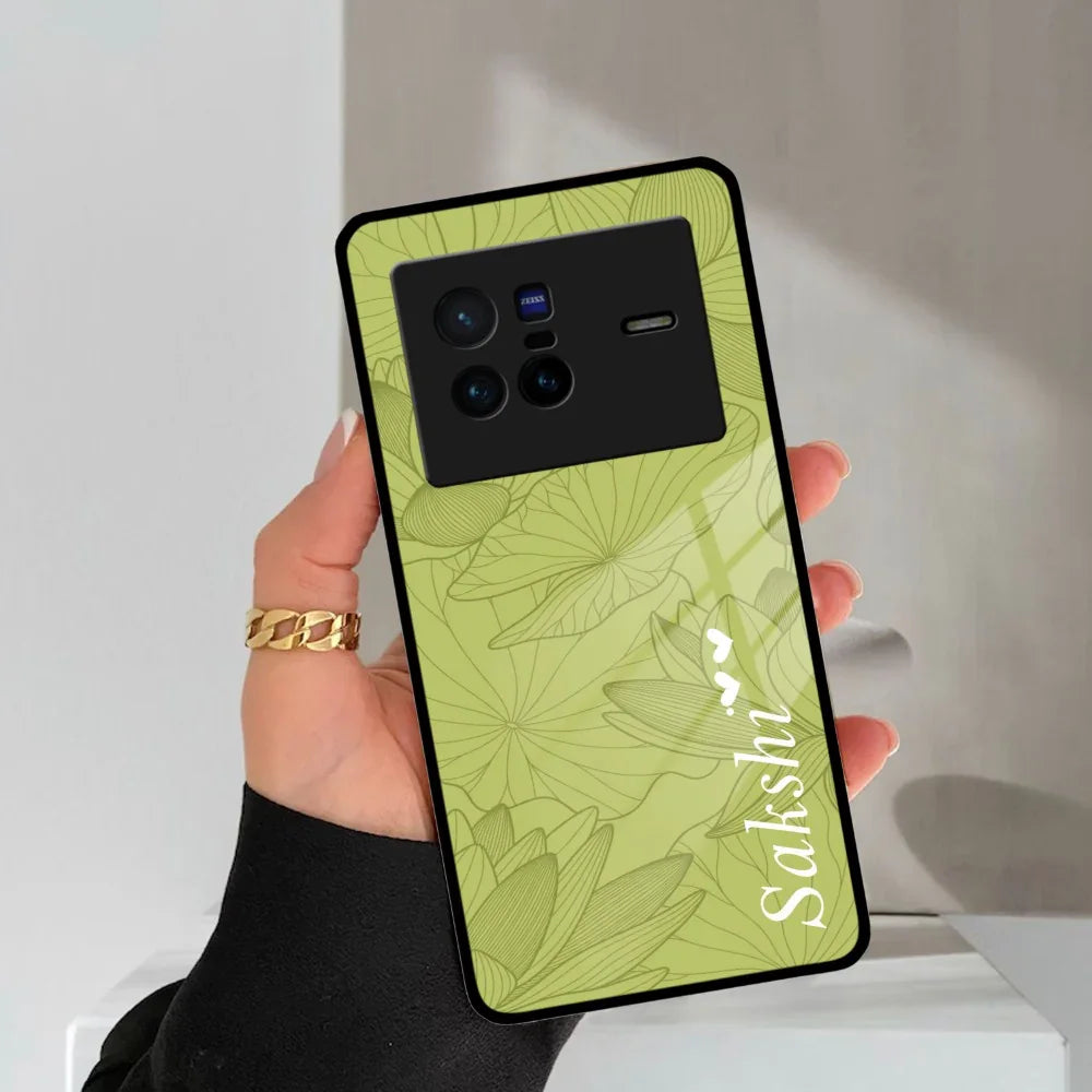 Customized luxury Mint Green leaves Glass Case Cover For Vivo - ShopOnCliQ