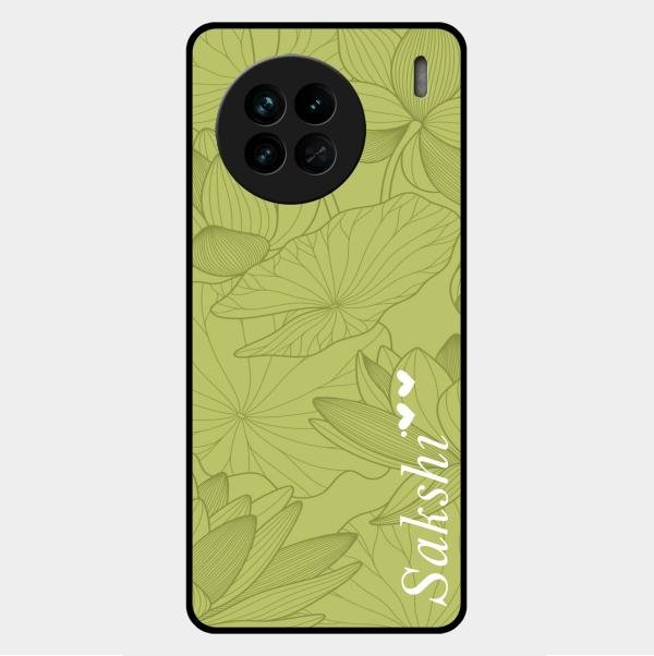 Customized luxury Mint Green leaves Glass Case Cover For Vivo X90 5G