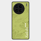 Customized luxury Mint Green leaves Glass Case Cover For Vivo X90 Pro 5G