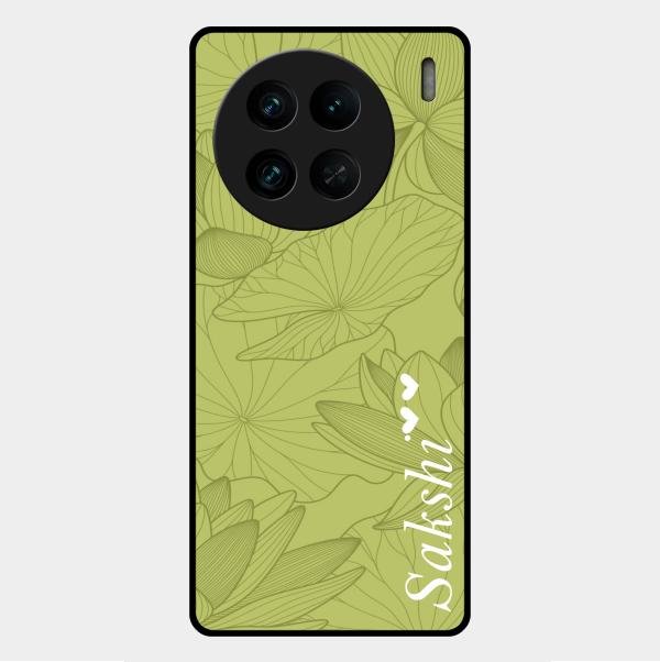 Customized luxury Mint Green leaves Glass Case Cover For Vivo X90 Pro 5G