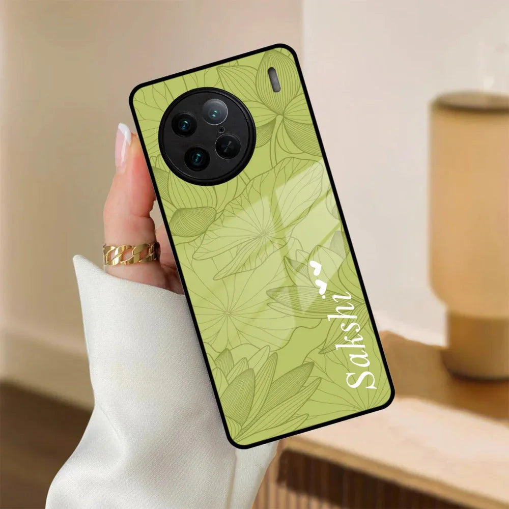 Customized luxury Mint Green leaves Glass Case Cover For iQOO - ShopOnCliQ