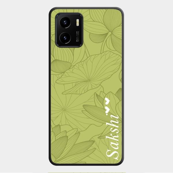 Customized luxury Mint Green leaves Glass Case Cover For Vivo Y01