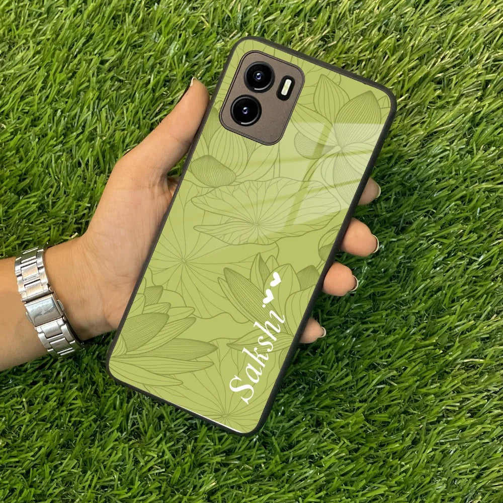Customized luxury Mint Green leaves Glass Case Cover For Vivo - ShopOnCliQ