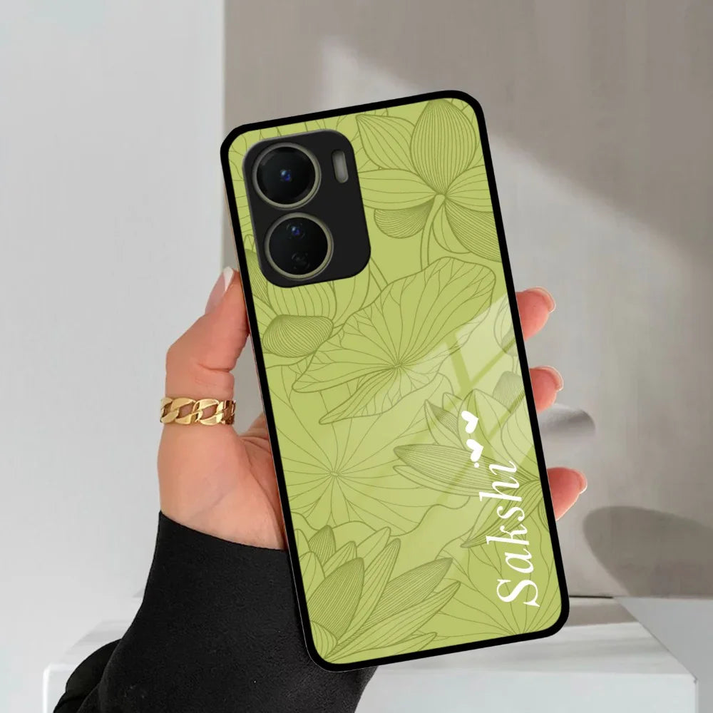 Customized luxury Mint Green leaves Glass Case Cover For Vivo - ShopOnCliQ