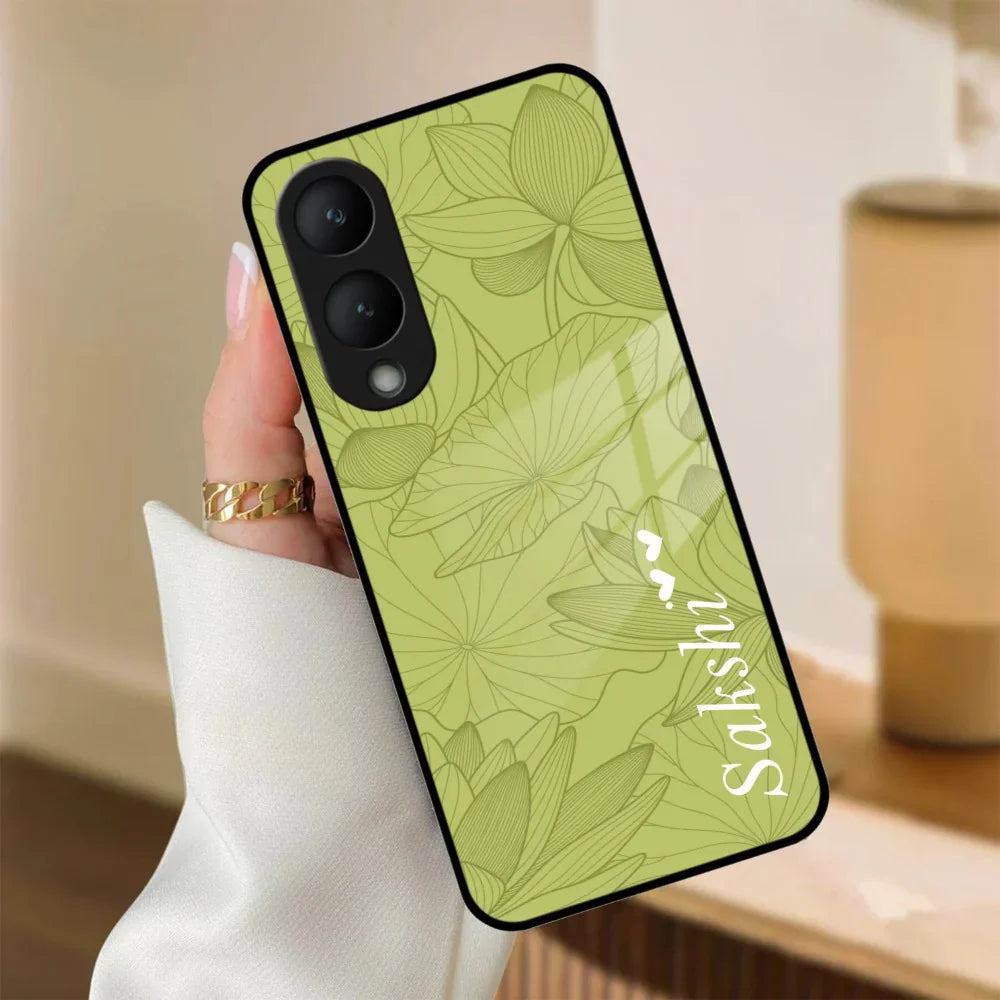 Customized luxury Mint Green leaves Glass Case Cover For Vivo - ShopOnCliQ